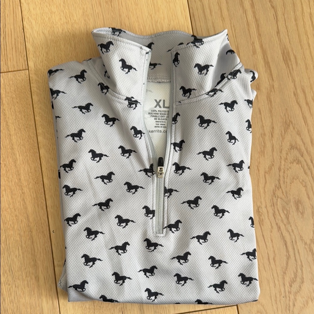 XL Kerrits Gray Horse Print Quarter-Zip Pullover